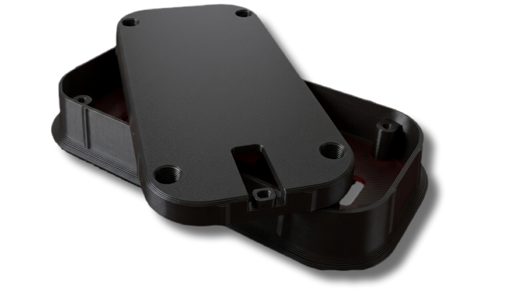 High-quality matte black custom electronic enclosure produced by our professional 3D printing service Pretoria.