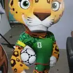 Large custom CorriBoard leopard mascot cutout created for promotional branding displays.