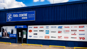 Completed signage and branding project at Tool Centre Benoni featuring ACM signage, storefront branding and large format printed graphics installed by Redblock Branding Solutions.