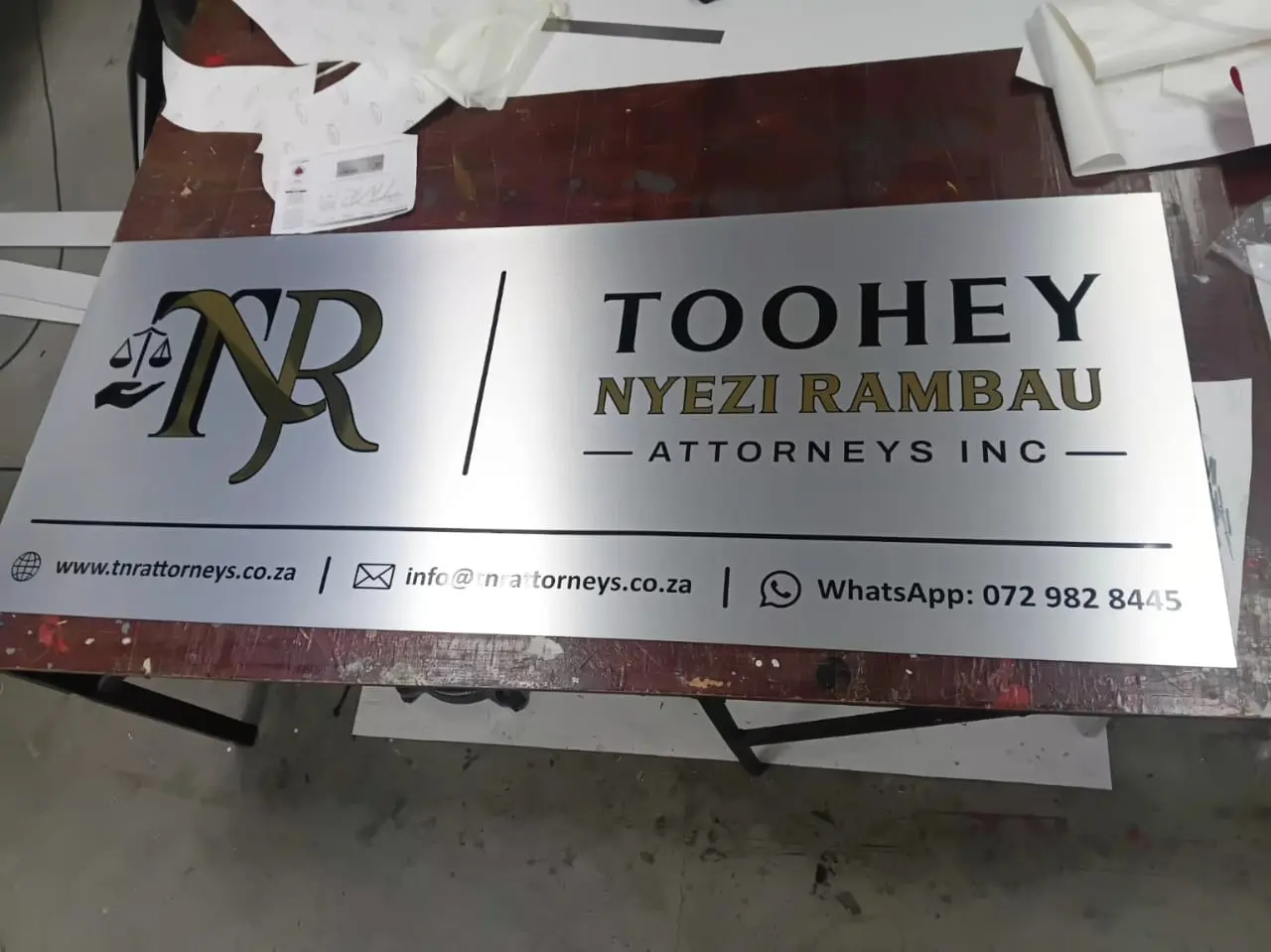 Exterior ACM business sign prepared for TNR Attorneys in Pretoria